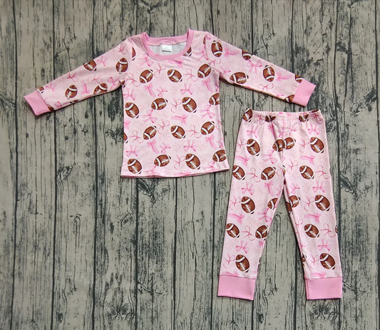 baby girl pink bows&football pajama set