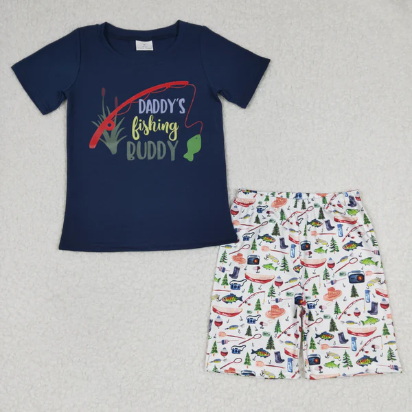 Digital Print Daddy's Fishing Buddy Sibling Shorts Set