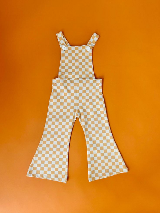 pre order orange checkered girl overalls