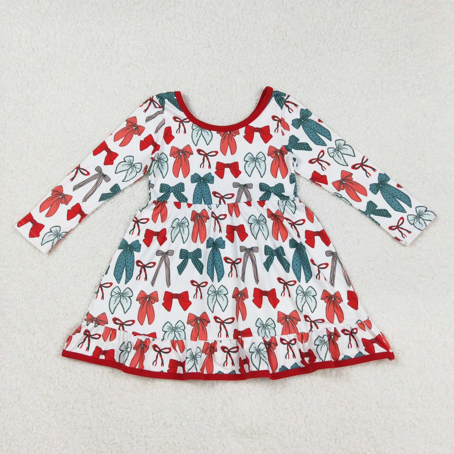 Christmas red green bows twirl dress