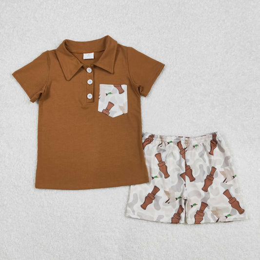 duck call print polo t-shirt shorts set boys clothes
