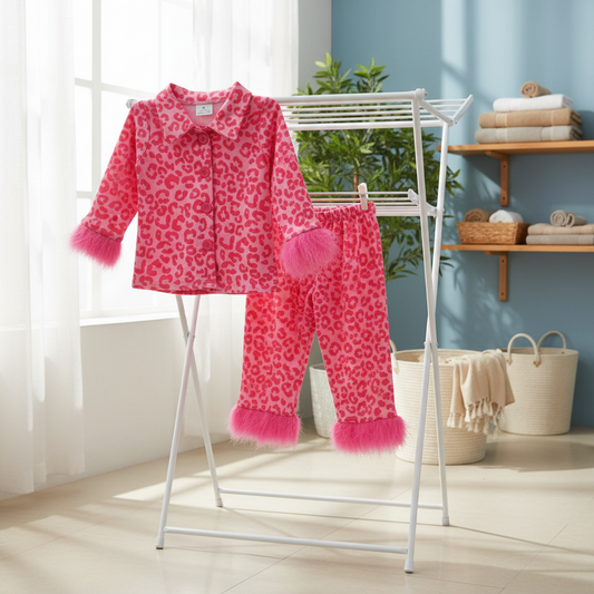 hot pink leopard girl button pajama set