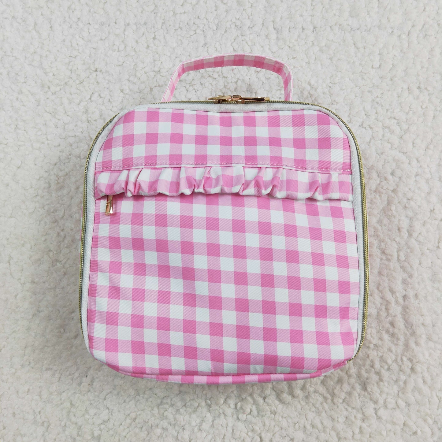 pink plaid kids lunch box