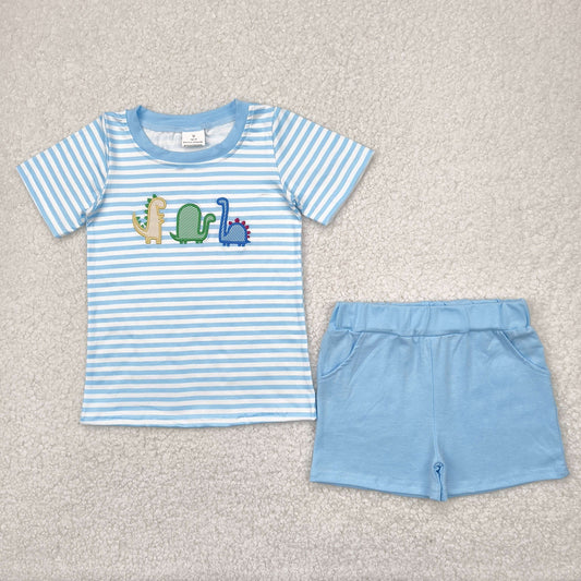 blue dinosaur embroidery boy set