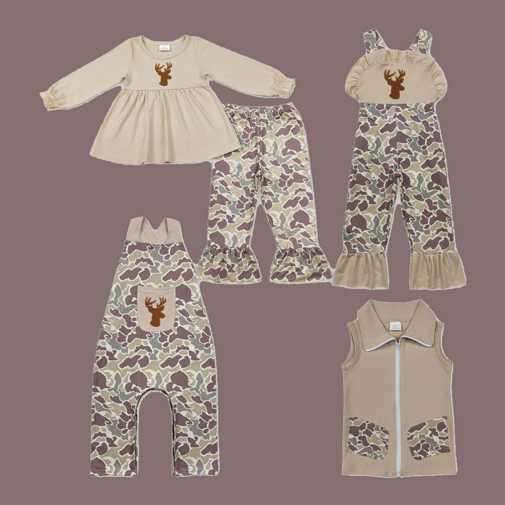 Kids Deer Embroidery Camo Sibling Clothes
