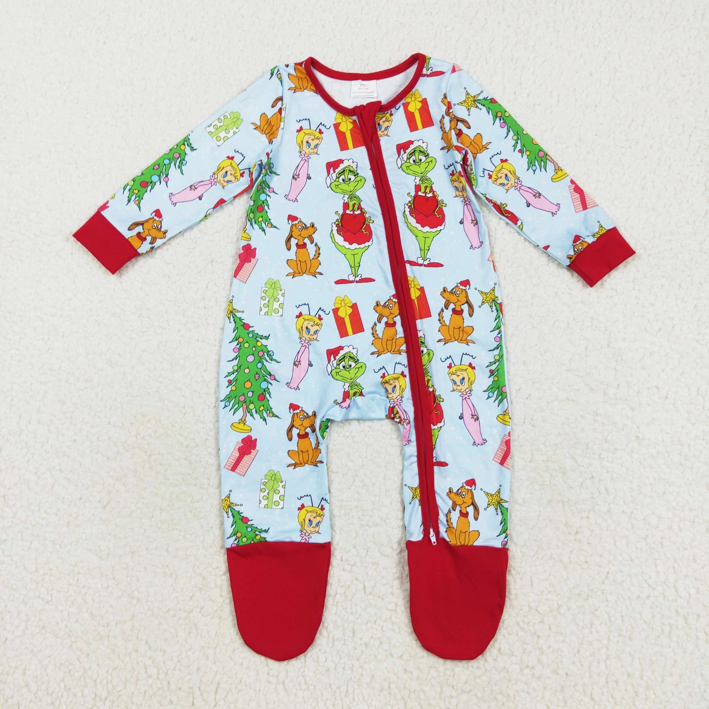 long sleeve merry Christmas footie zip sleeper