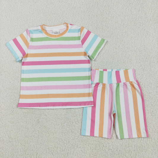 colorful stripes shorts set