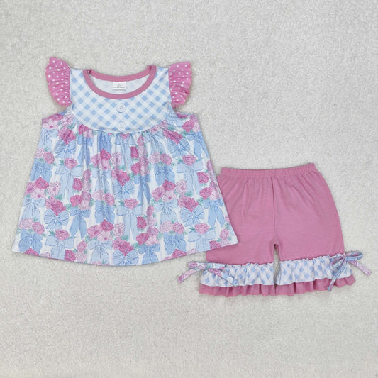flutter sleeve floral coquette ruffle shorts set