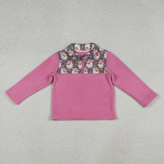 winter baby girl pink santa print zip fleece pullover