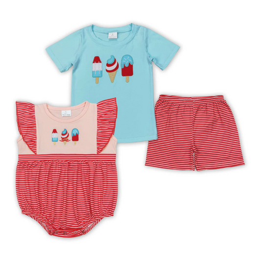 Popsicle Embroidery Sibling 4th of July Matching Clothes