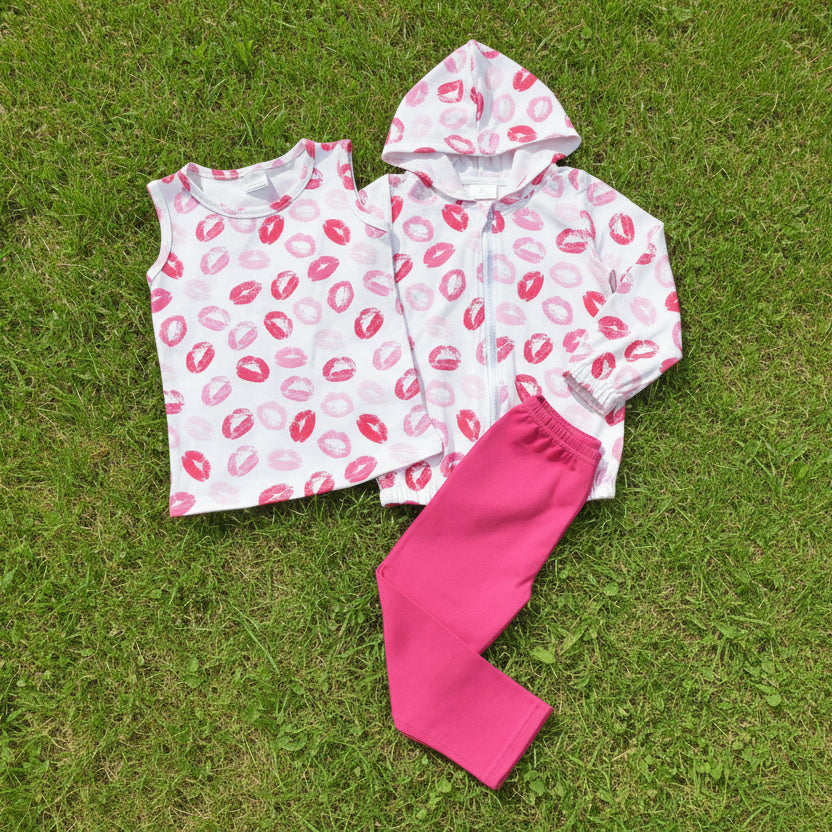 kiss mouth zip hoodie top legging outfit girls clothing