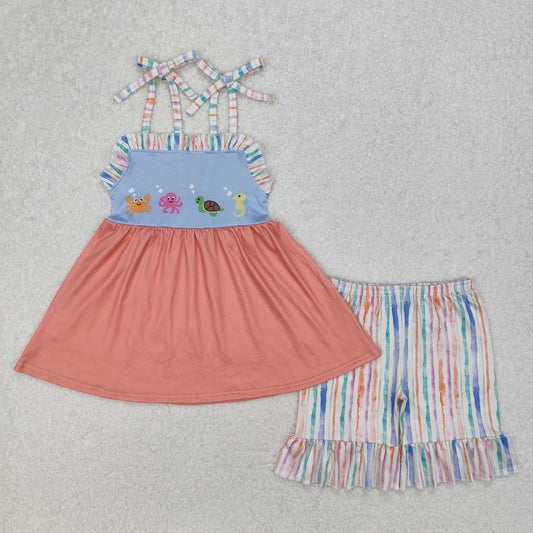ocean animal suspender shorts set
