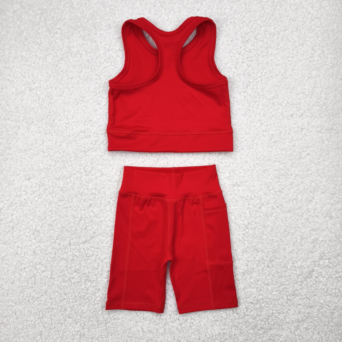 kids girl yoga red athletic tank shorts set