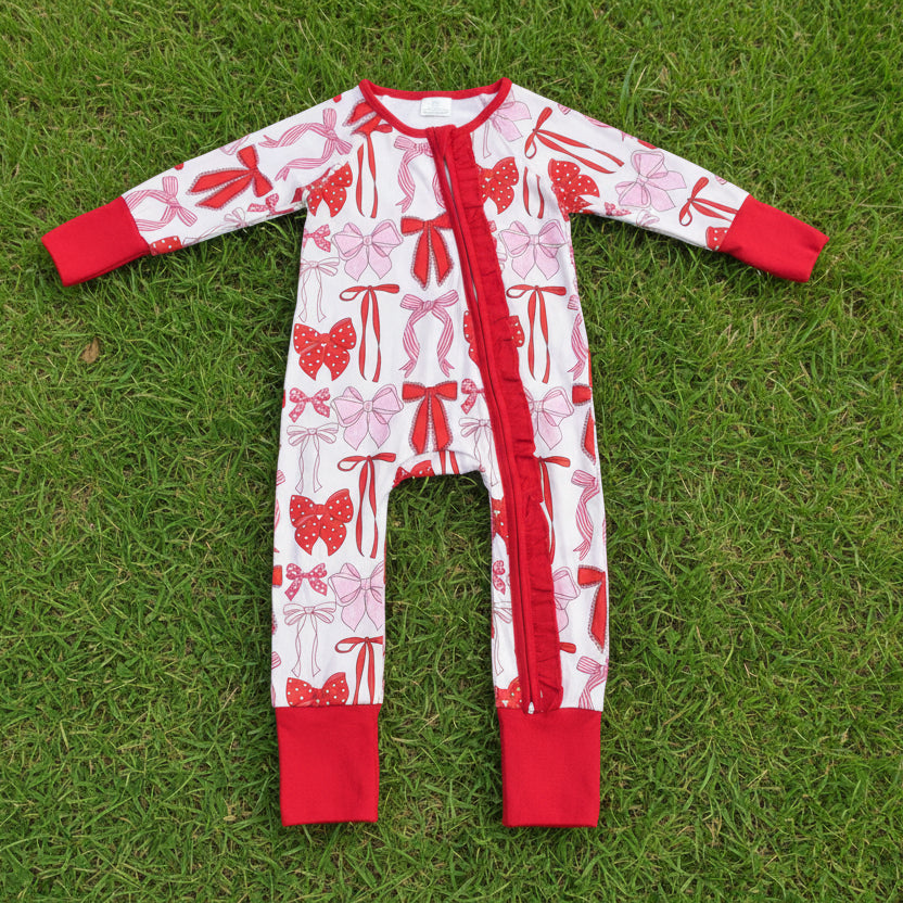 pink red coquette valentine girl zipper sleeper