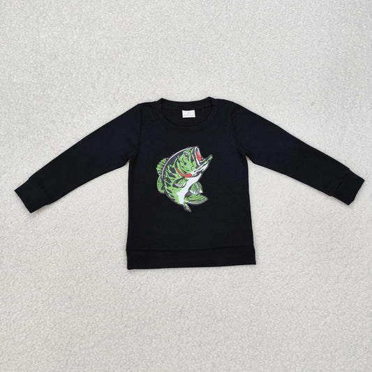 black fish digital print kids pullover shirt