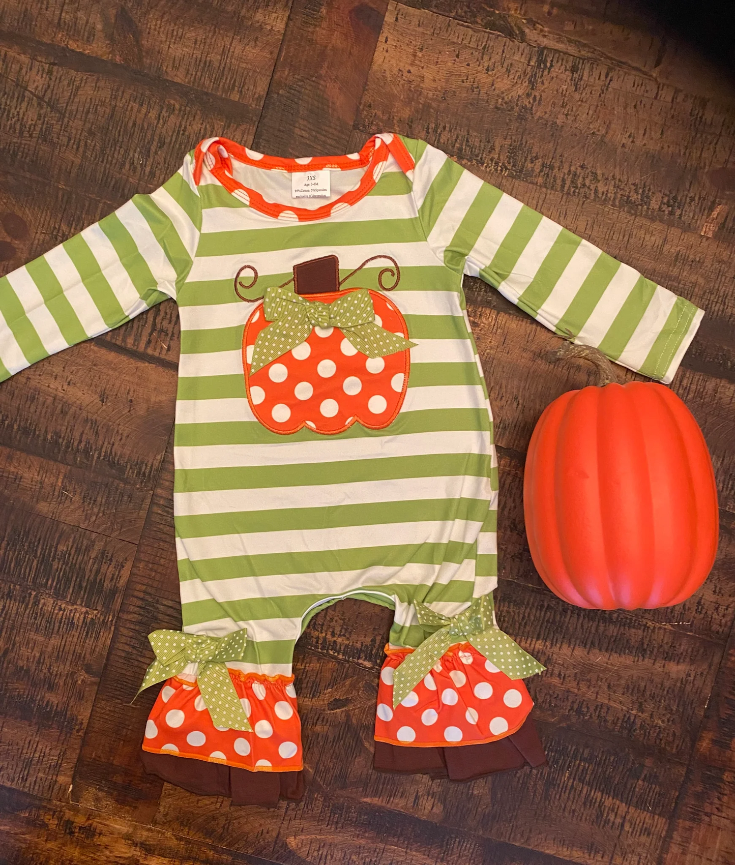 Pumpkin Embroidery Romper With Bow