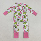 Christmas dramatic gri*ch pink ruffle zipper sleeper
