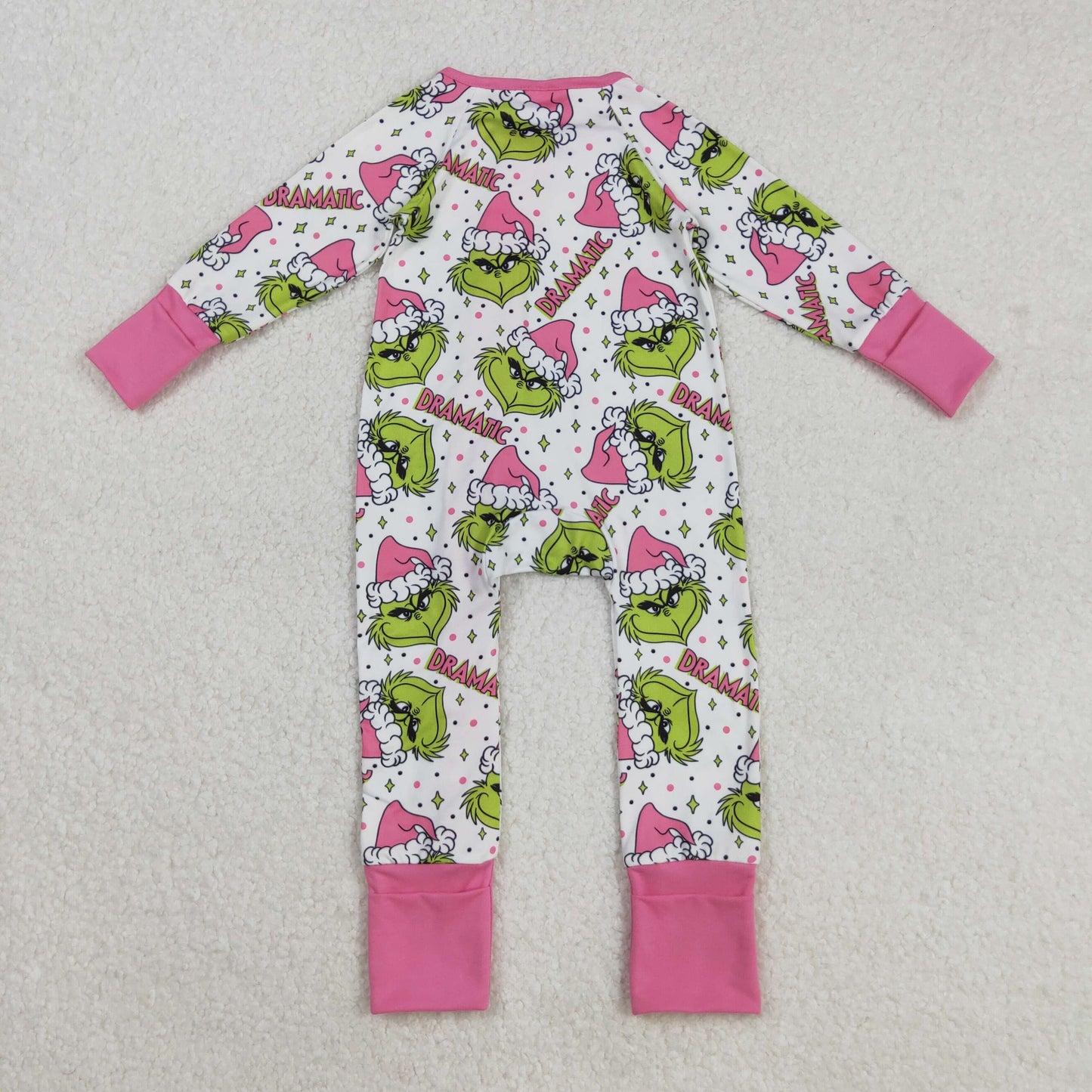 Christmas dramatic gri*ch pink ruffle zipper sleeper