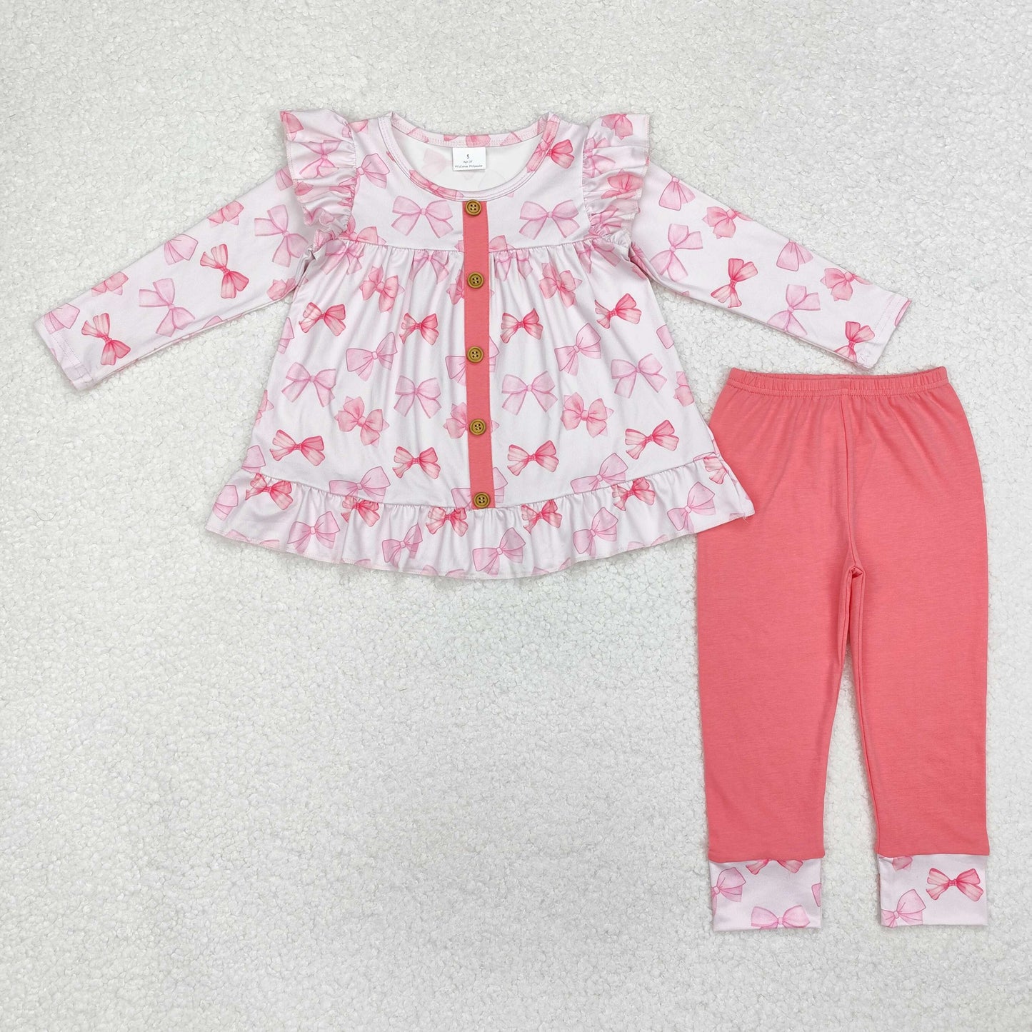 pink bows button tunic legging set fall girls clothing