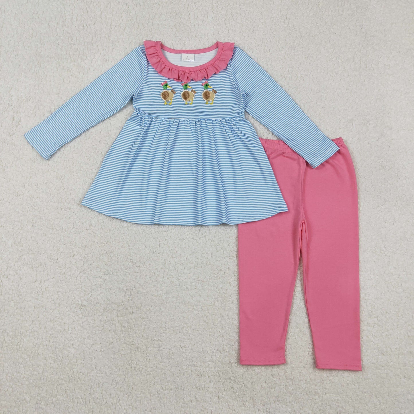 stripes duck embroidery legging set fall girls outfit