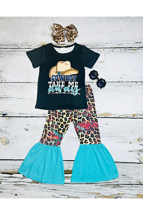 "COWBOY TAKE ME AWAY" black, cheetah, & turquoise 2pc set