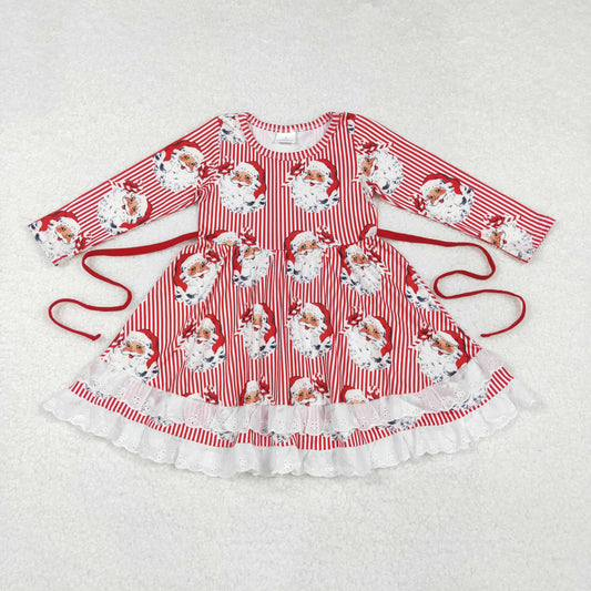 stripes with santa little girl christmas ruffle twirl dress