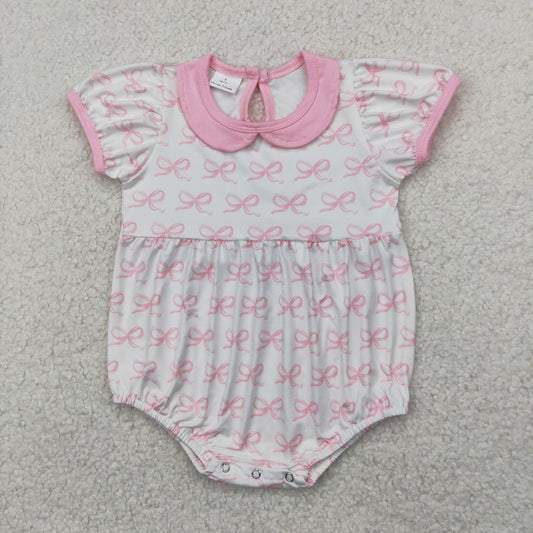 pink bow on white short sleeve bubble