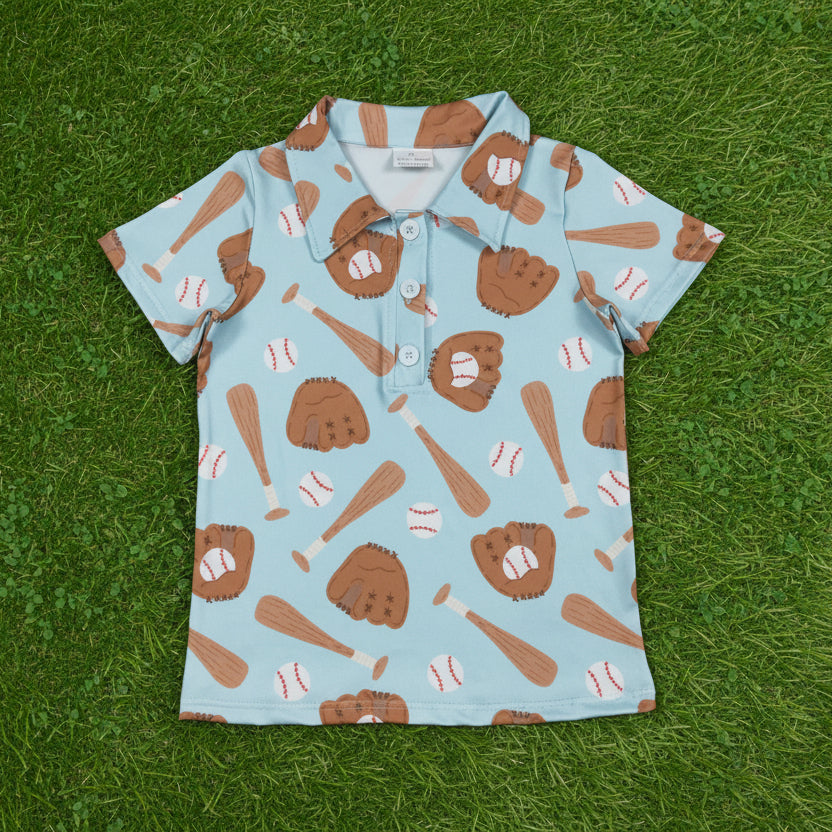 baseball print blue polo t-shirt boys top