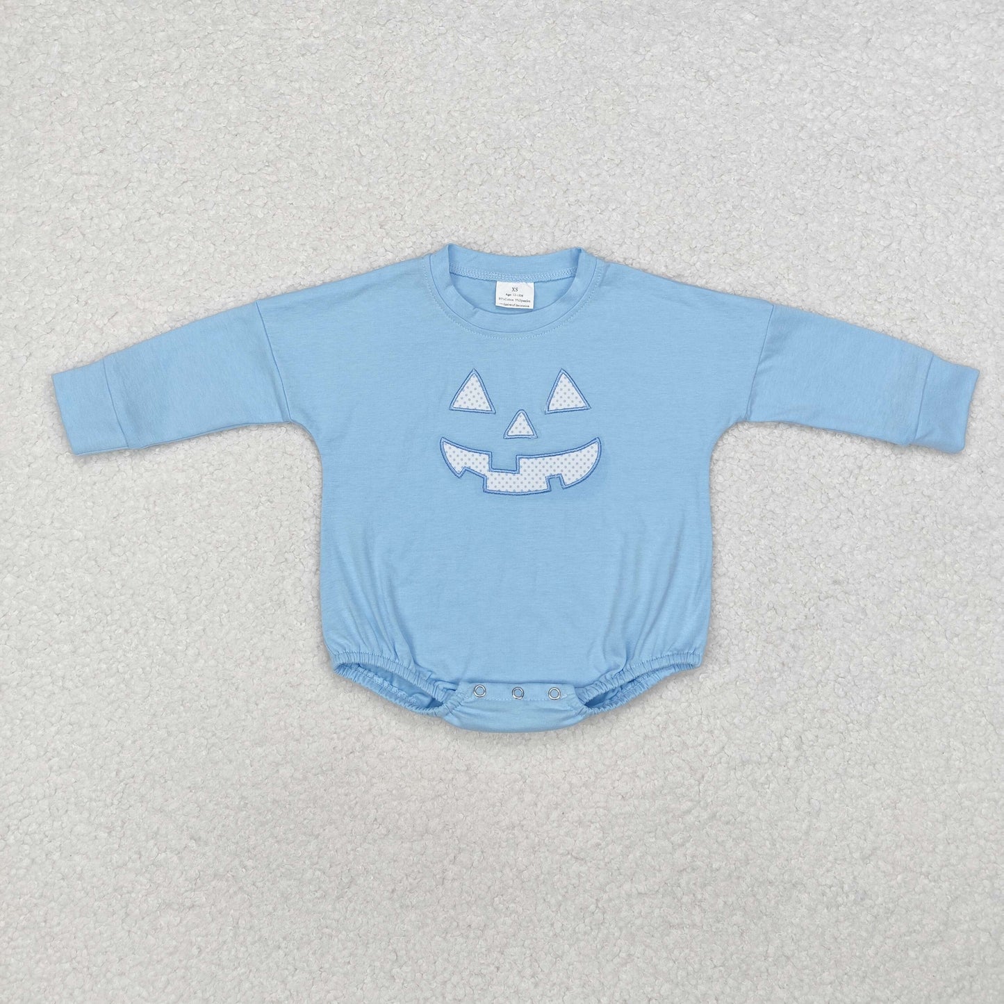 pumpkin face embroidery baby boy bubble blue