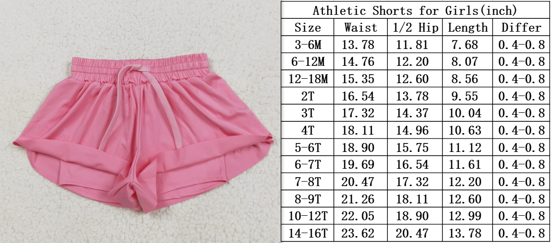 pink solid color yoga girls sports shorts