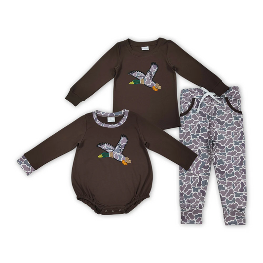 Brown Camo Mallard Embroidery Boy Sibling Clothes