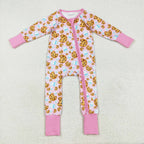milk biscuit pink Christmas cookies print girl zip sleeper