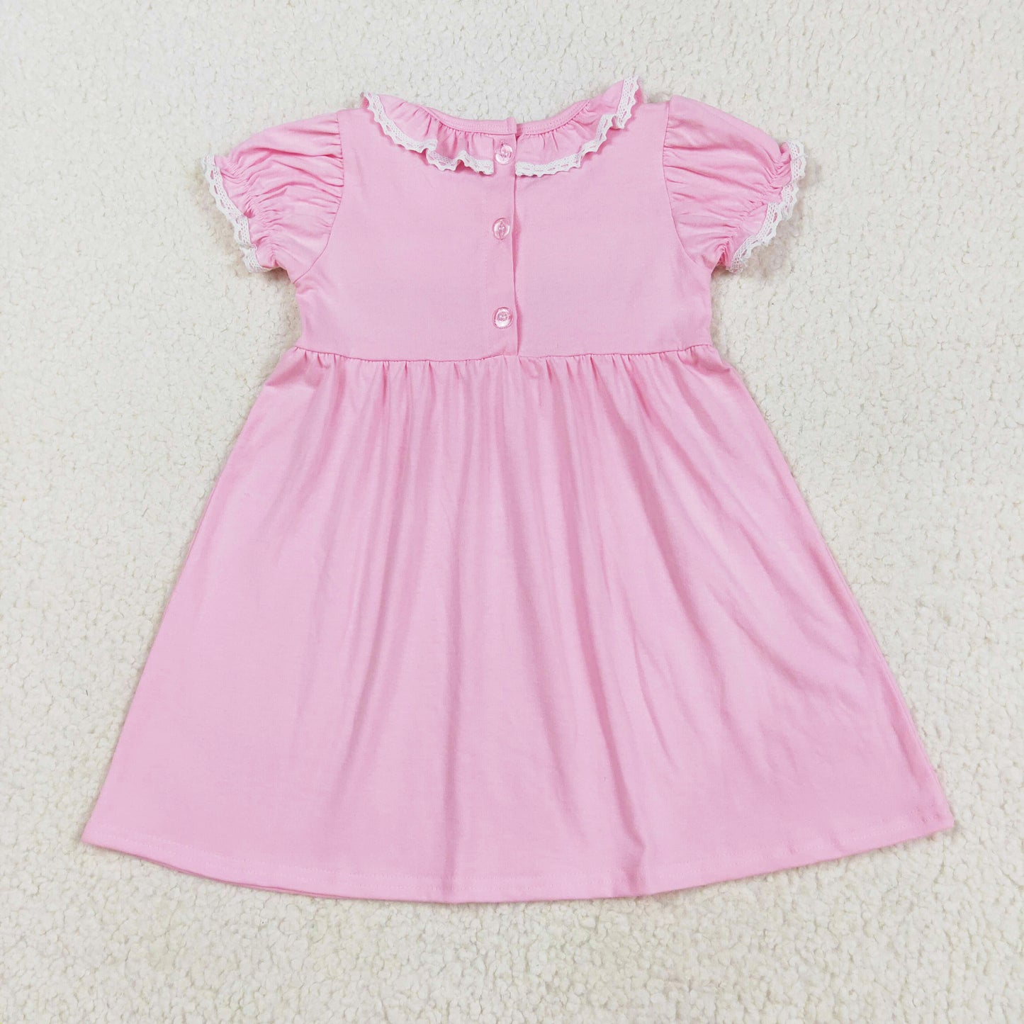 cotton pink bow embroidery smock dress
