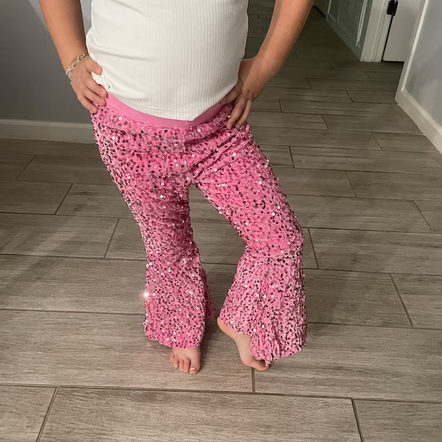 Pink Sequins Bells Pants