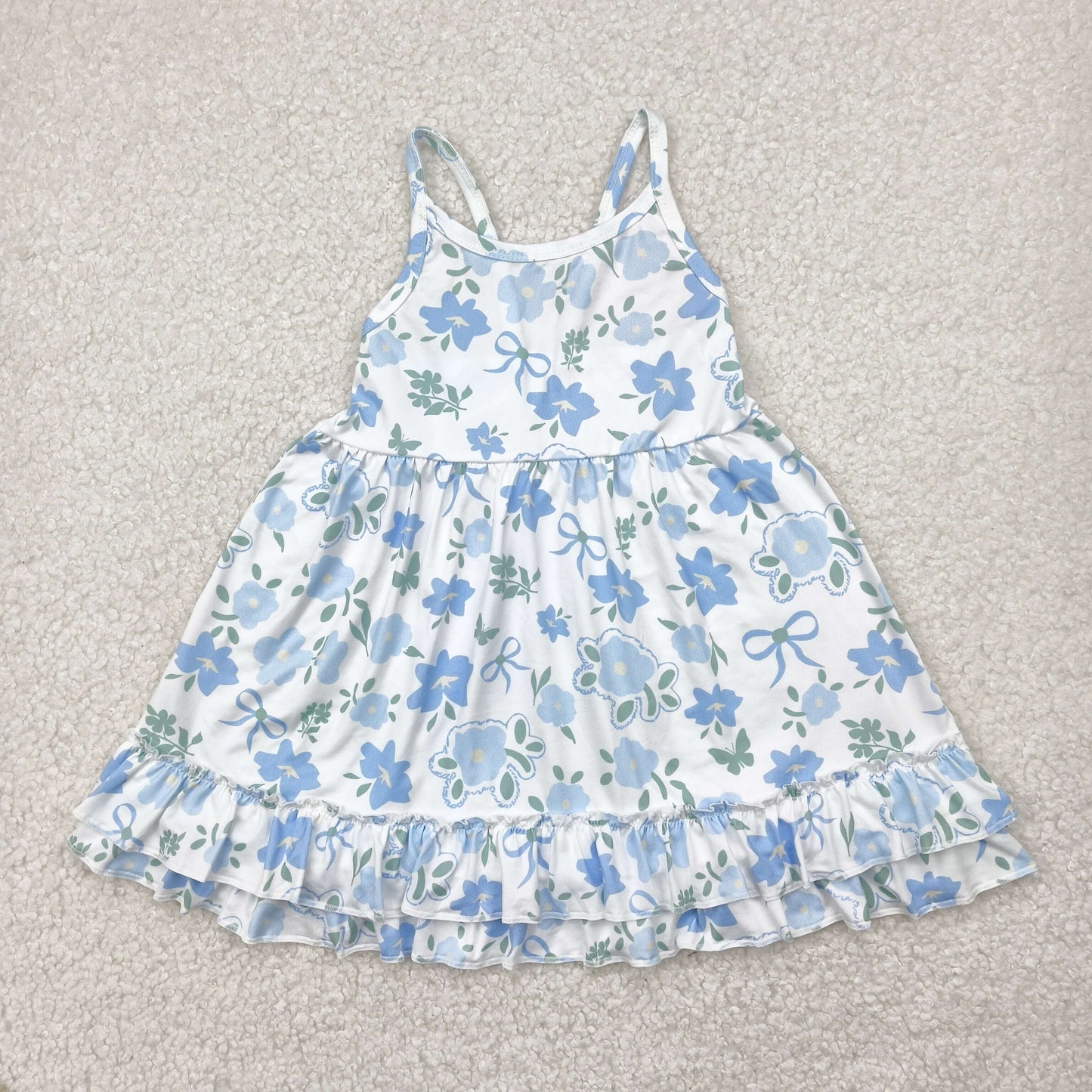 ruffle blue flower strap dress