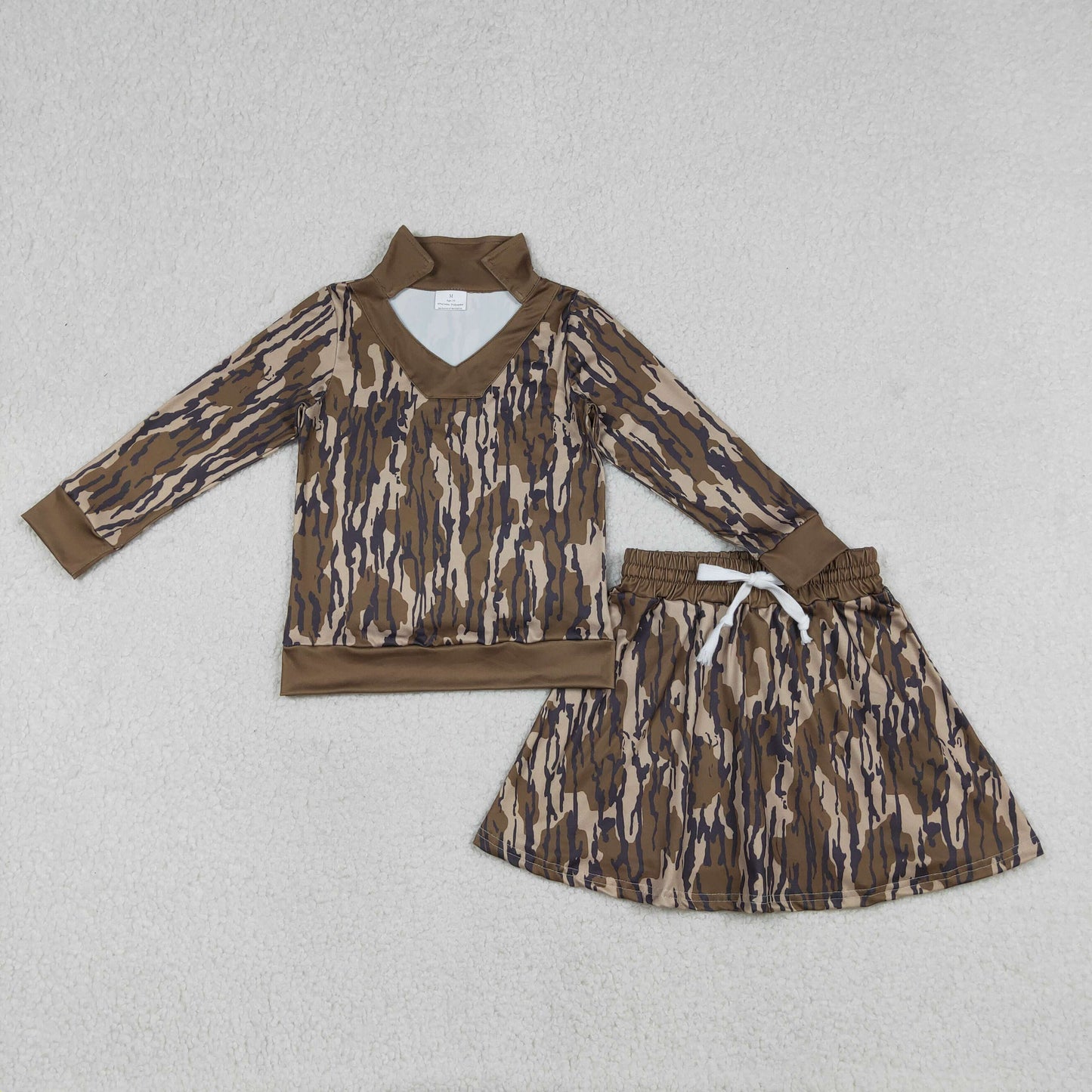 long sleeve camo pullover skort set outfit