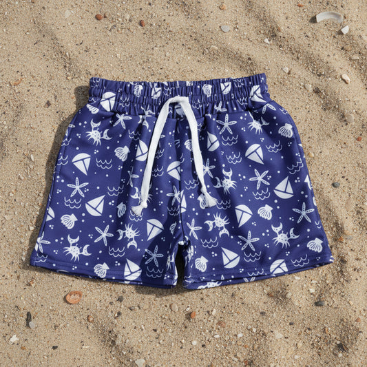 beach crab sailboat starfish print baby boy trunks kids swimsuit