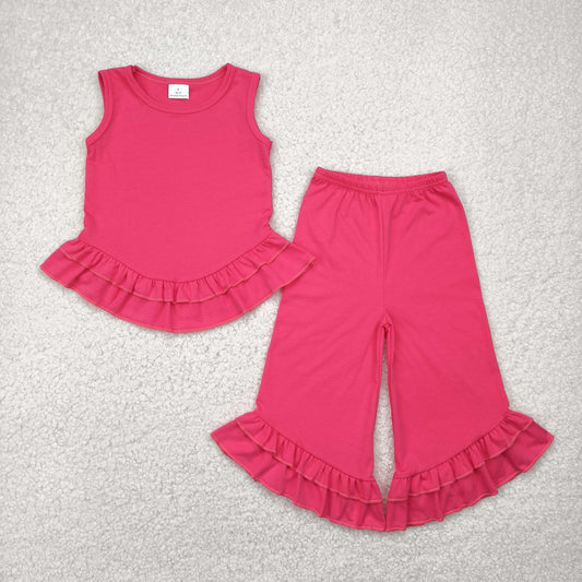 sleeveless hot pink ruffle bell bottom pants set