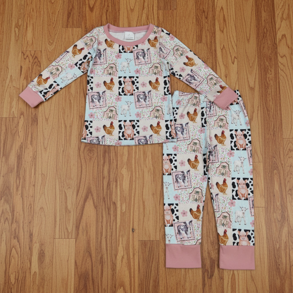pink farm animal two pieces lounge set