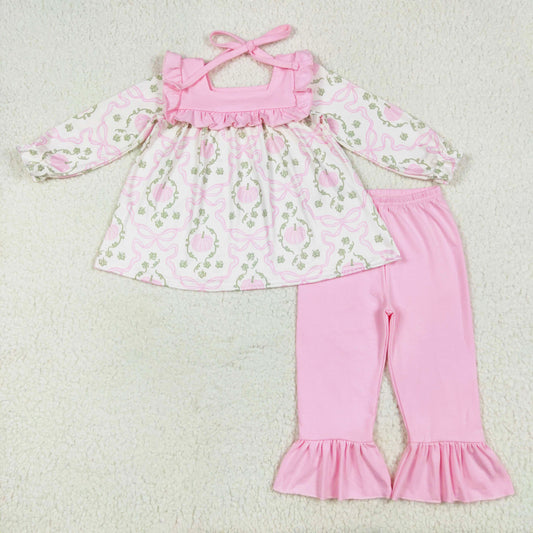 long sleeve pink pumpkin ruffle pants set