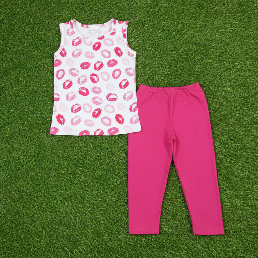 kiss mouth tank legging outfit valentine girl clothes