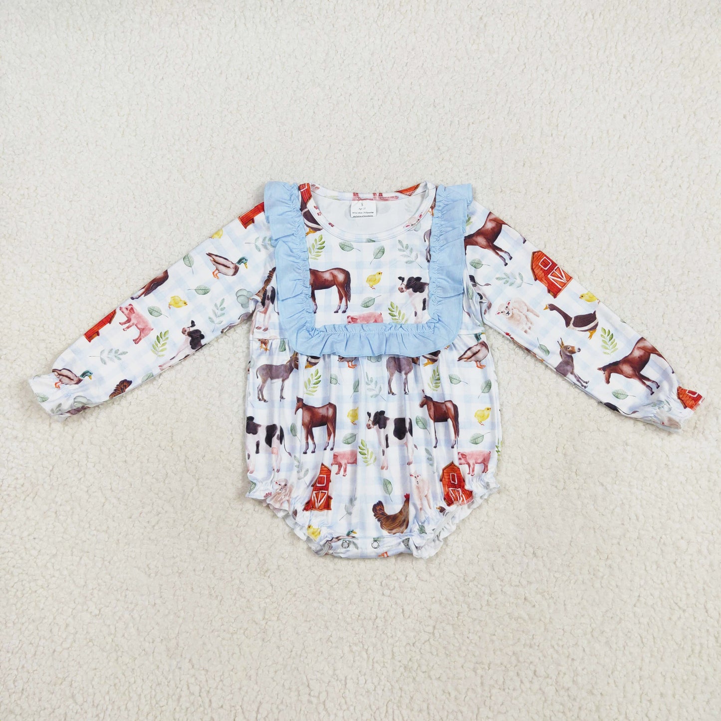 long sleeve farm animal girl romper