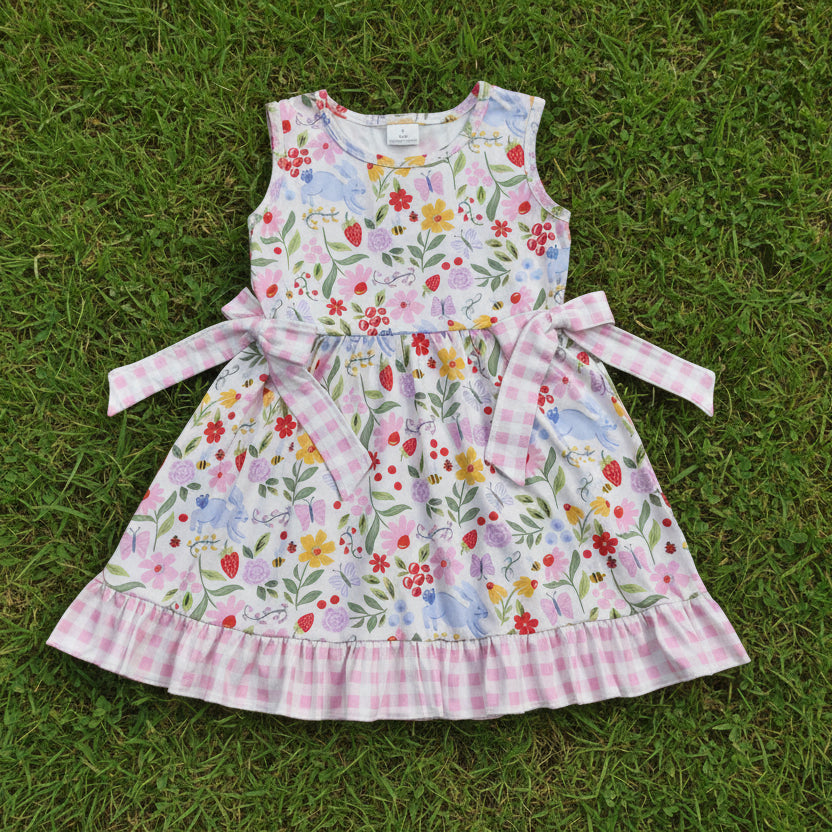 sleeveless flower and rabbit ruffle dress girl easter dresses