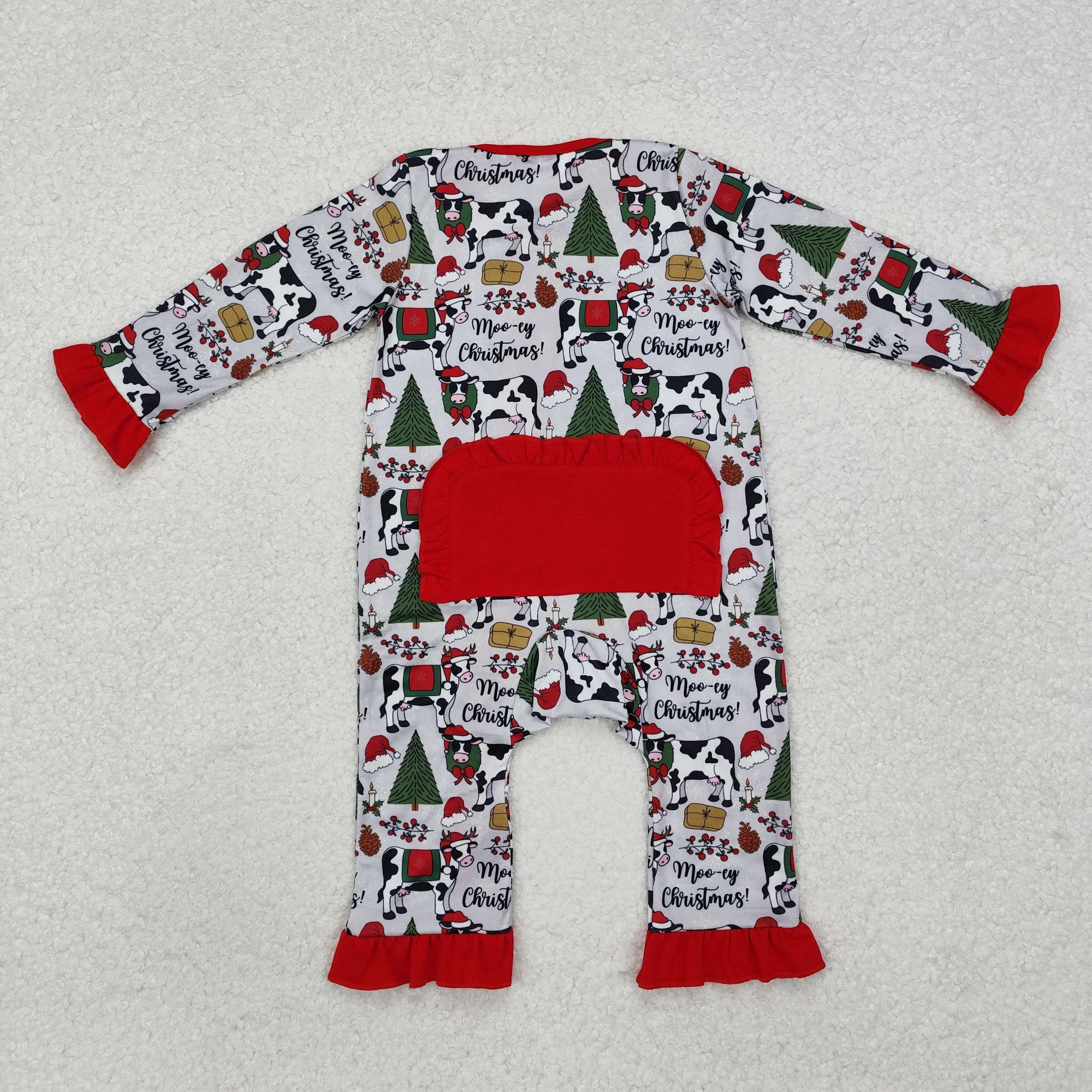 moo-ey cow Christmas girl zip sleeper baby clothes