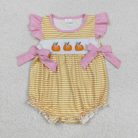 stripes pumpkin embroidered baby girl bubble
