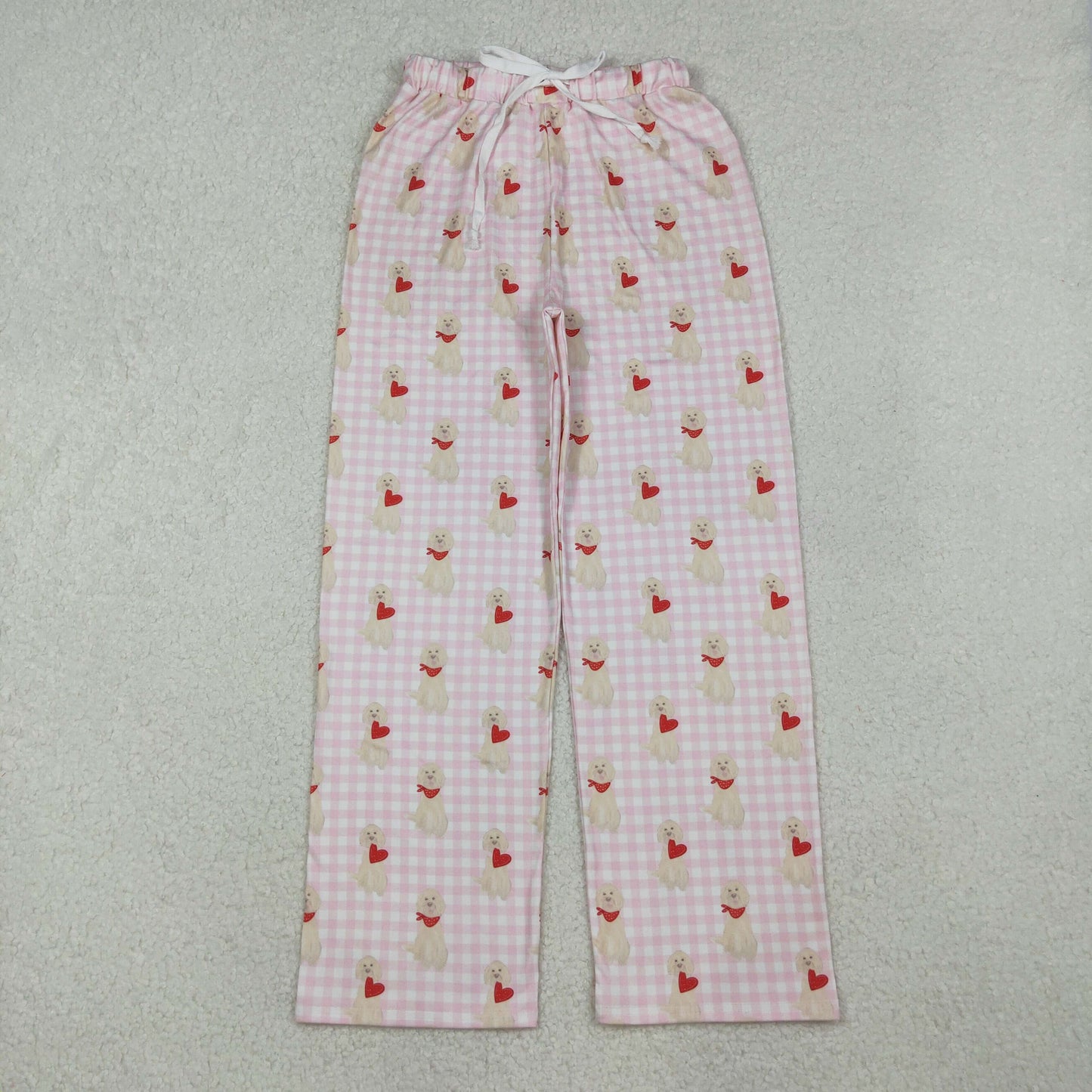 pink gingham coquette-pups adult women pants