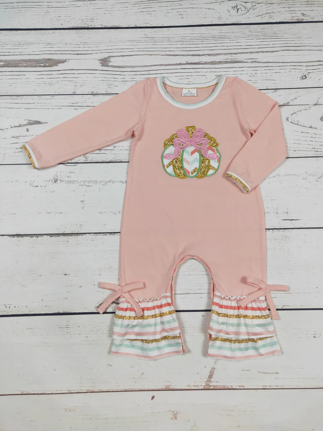 pink pumpkin embroidery ruffle romper toddler girl fall clothes