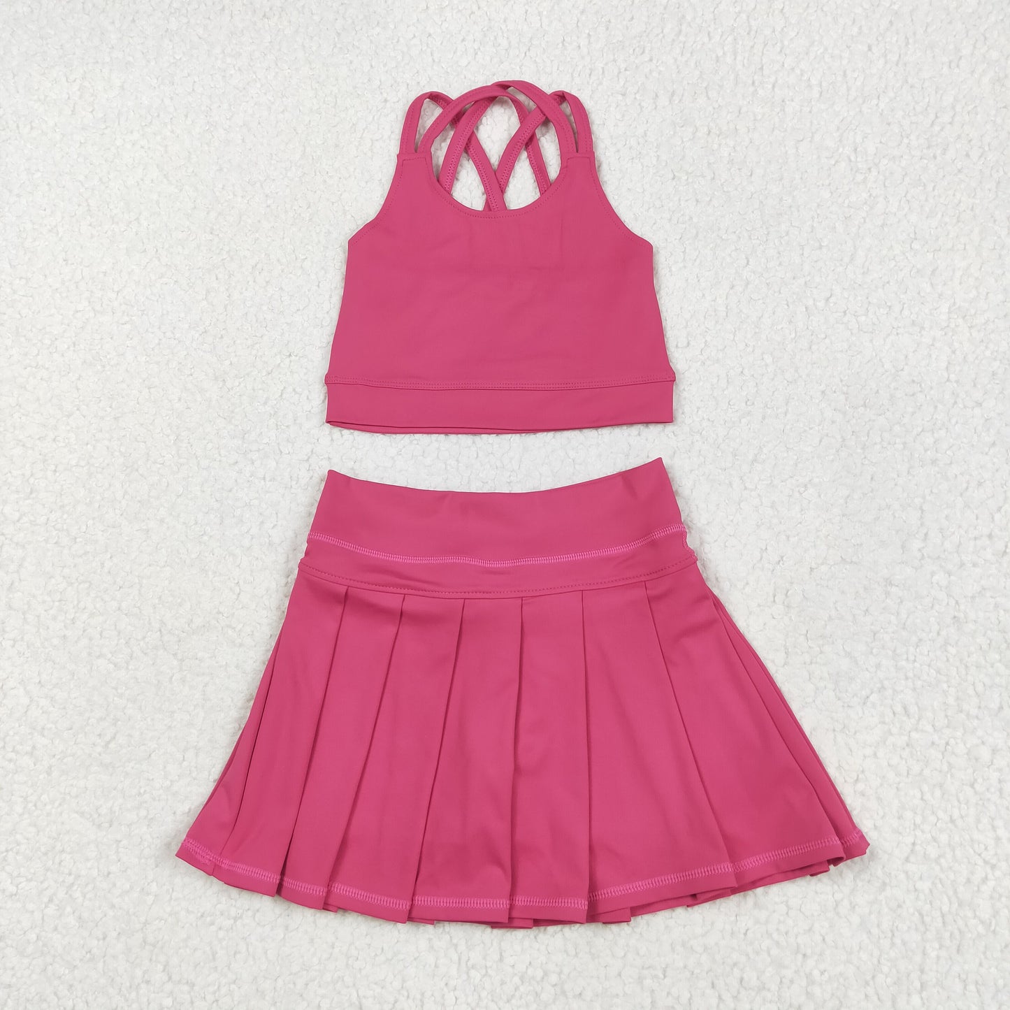 solid hot pink two pieces athletic tennis dress yoga set