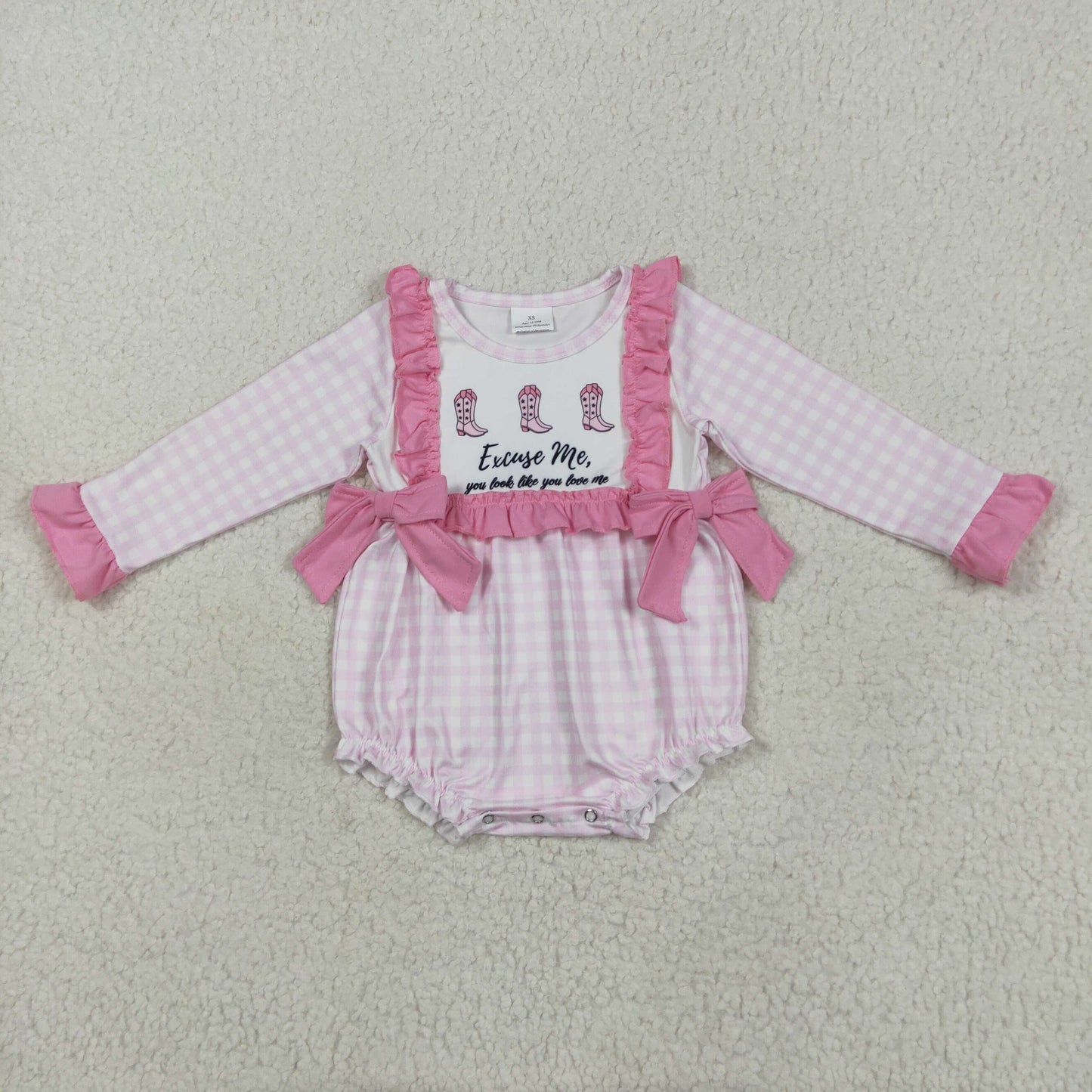 cowgirl boots pink plaid long sleeve bubble baby clothes