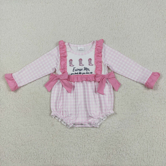 cowgirl boots pink plaid long sleeve bubble baby clothes